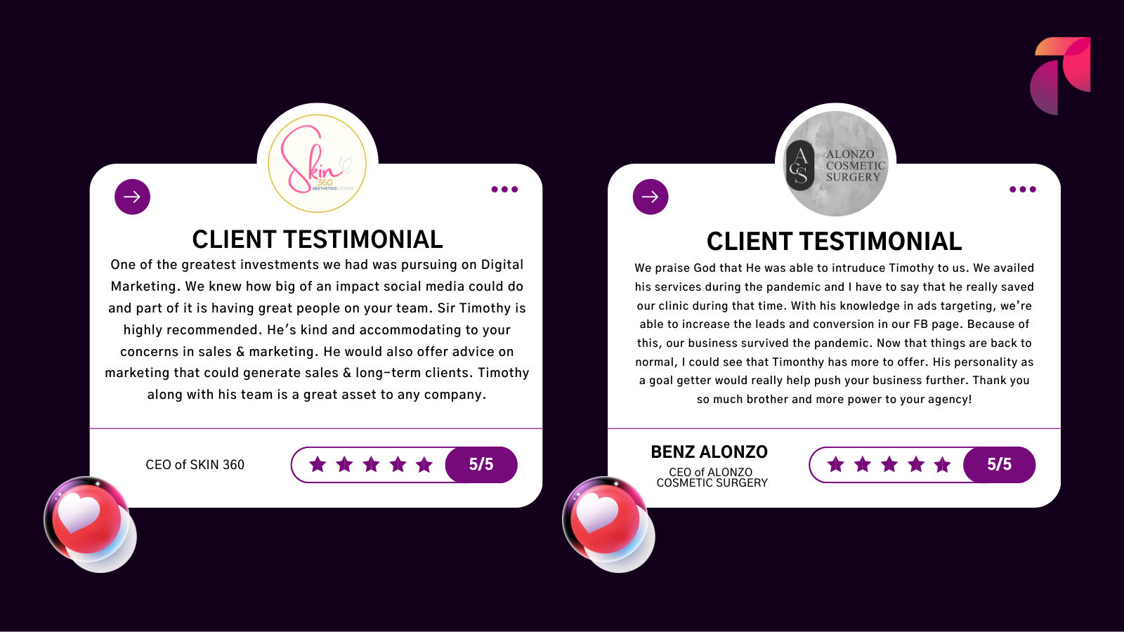 Client testimonials